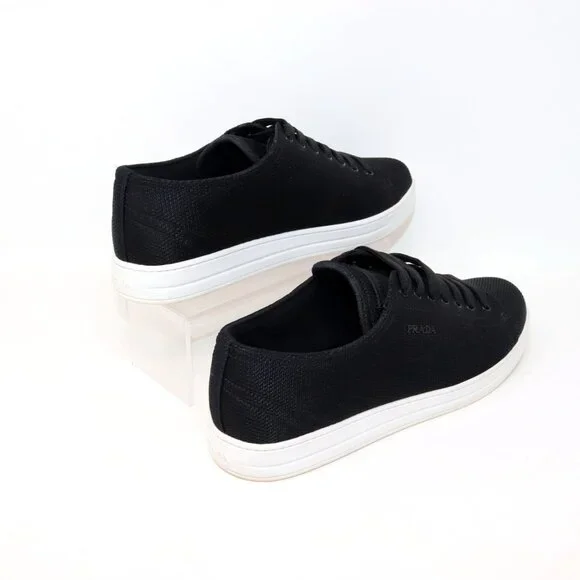 Prada 41 Black Sneaker Mesh Knit Fabric 3E6187 - Picture 7 of 12